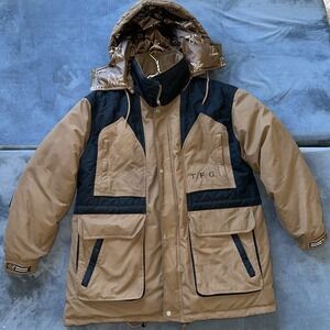 VTG 90s Triple F.A.T. Goose Down Utility Parka Jacket Brown Black XL